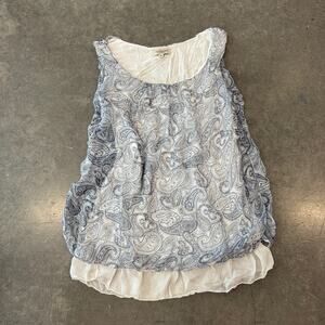 Vintage Y2K Made In Italy Via Signoria Flowy Silk Blue Paisley Tank Top M